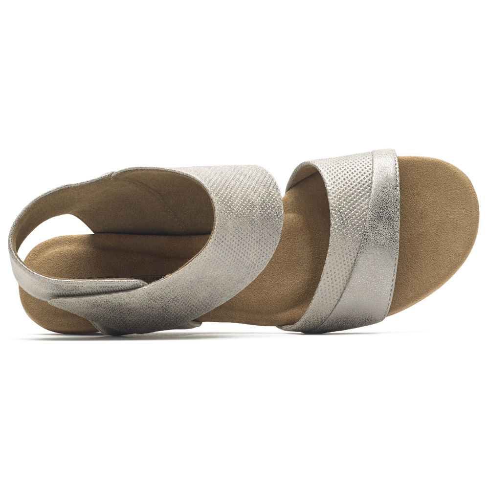 Rockport Sandaler Dam Silver - Calia Mid Wedge Cuff - KUGNV2763